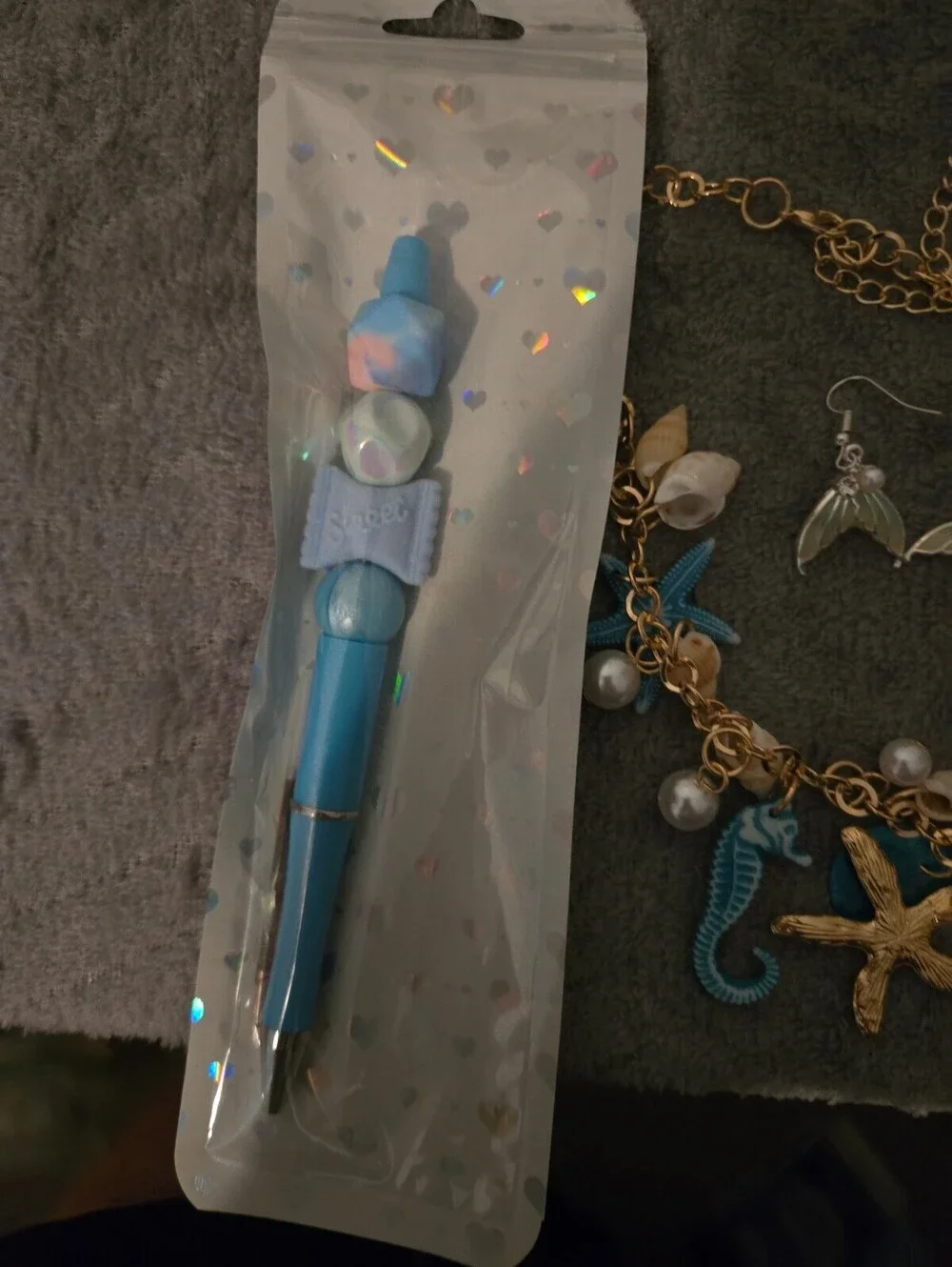 NWOT Coastal Mermaid Jewelry Gift Set Necklace Bracelet Earrings Blue Pen